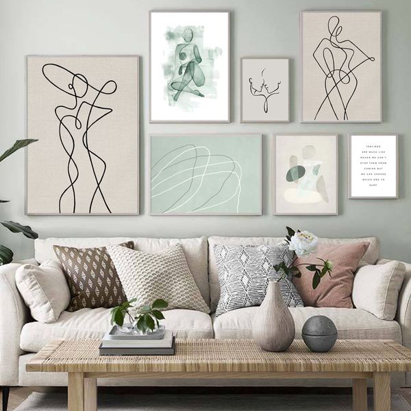 abstract line drawing face woman body quotes wall art canvas painting posters and prints wall pictures for living room decor